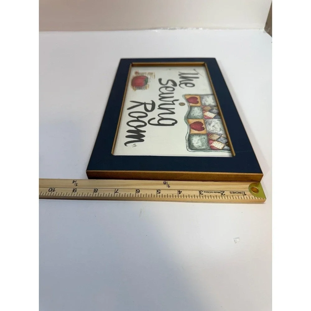 The Sewing Room Framed Wall Art Folk Art Quilt Tomato Pincushion Signed TAM